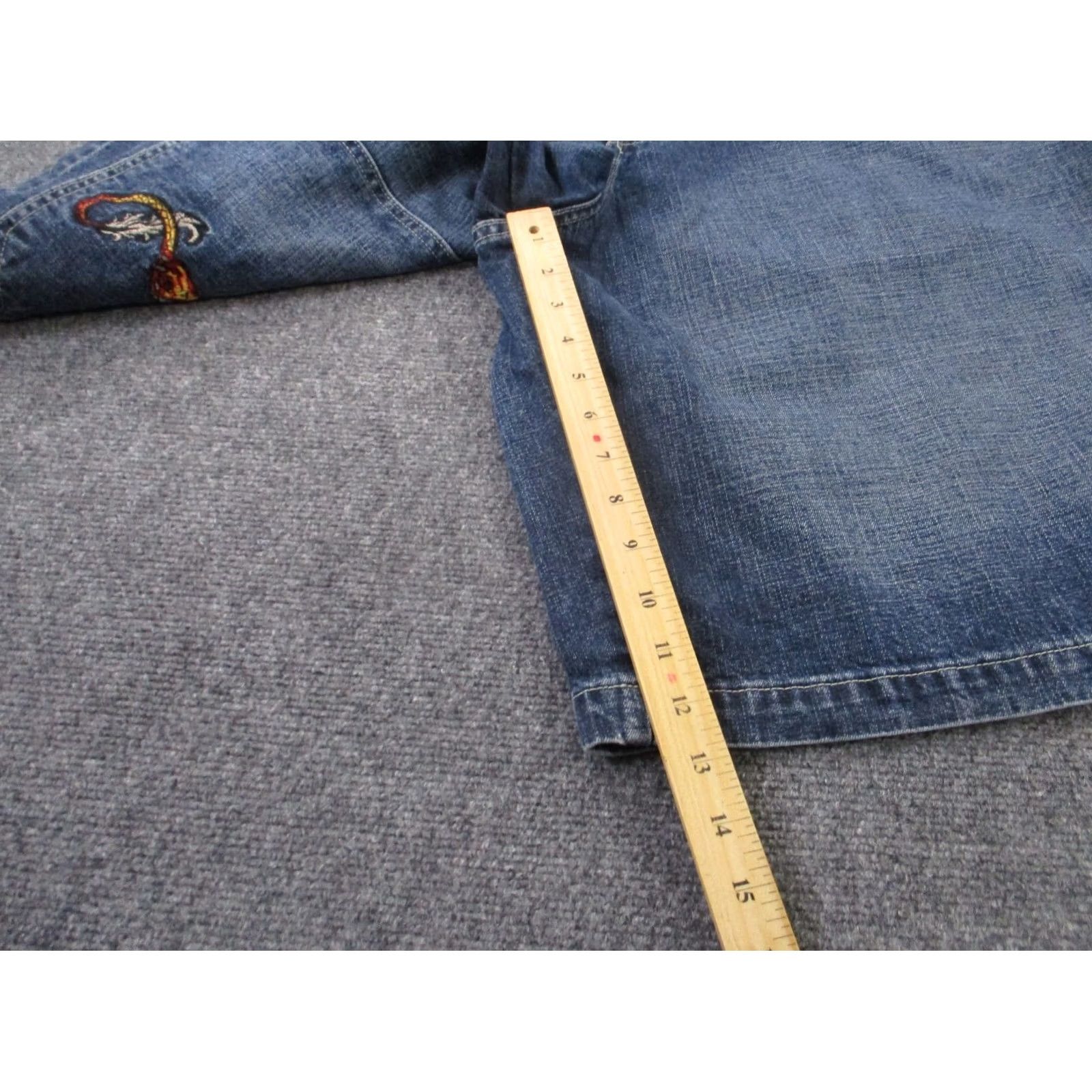 JNCO JNCO Jeans Shorts 38 Blue Denim Bermuda Mens Wide Leg Logo Dragon Embroided Skater Y2K Size US 36 / EU 52 - 4 Thumbnail