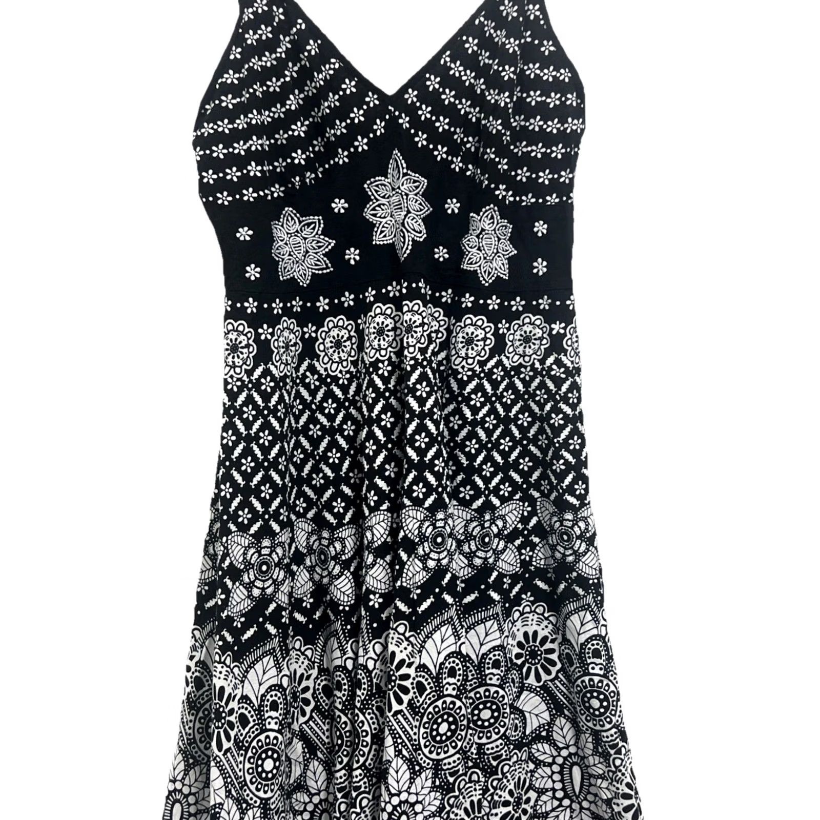 Vintage Magic 100% Cotton Black White Strappy Midi Dress Bohemian 3XL India Size XXL / US 16-18 / IT 52-54 - 4 Thumbnail