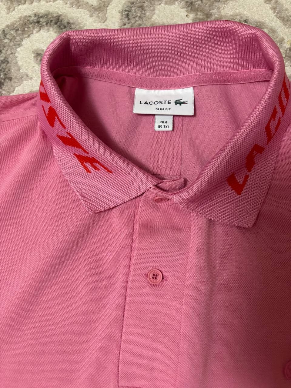 Lacoste Lacoste Slim Fit Polo – Pink / Red Collar Logo Size US XXL / EU 58 / 5 - 6 Thumbnail