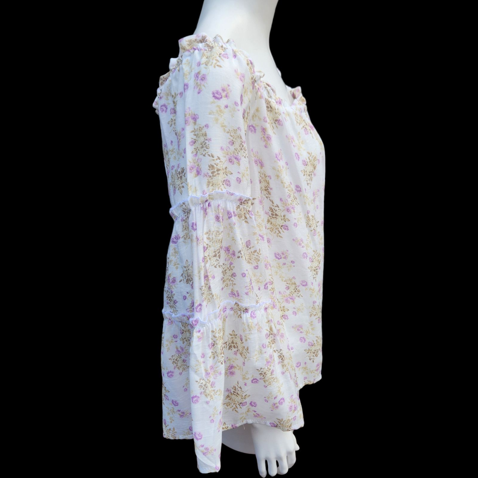 rue21 Rue21 Purple Ivory Floral Blouse Size Large Bell Sleeves Size L / US 10 / IT 46 - 7 Thumbnail