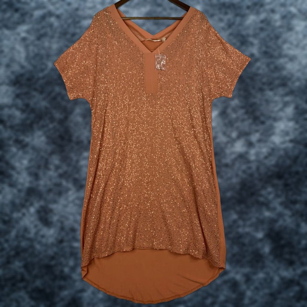 Soft Surroundings Soft Surroundings Dress Shirt Dress M Orange Sequin Beaded Embroidered Short Slv V-Neck Casual Beach Vacation romantic Womens Size 32" / US 10 / IT 46 - 1 Thumbnail