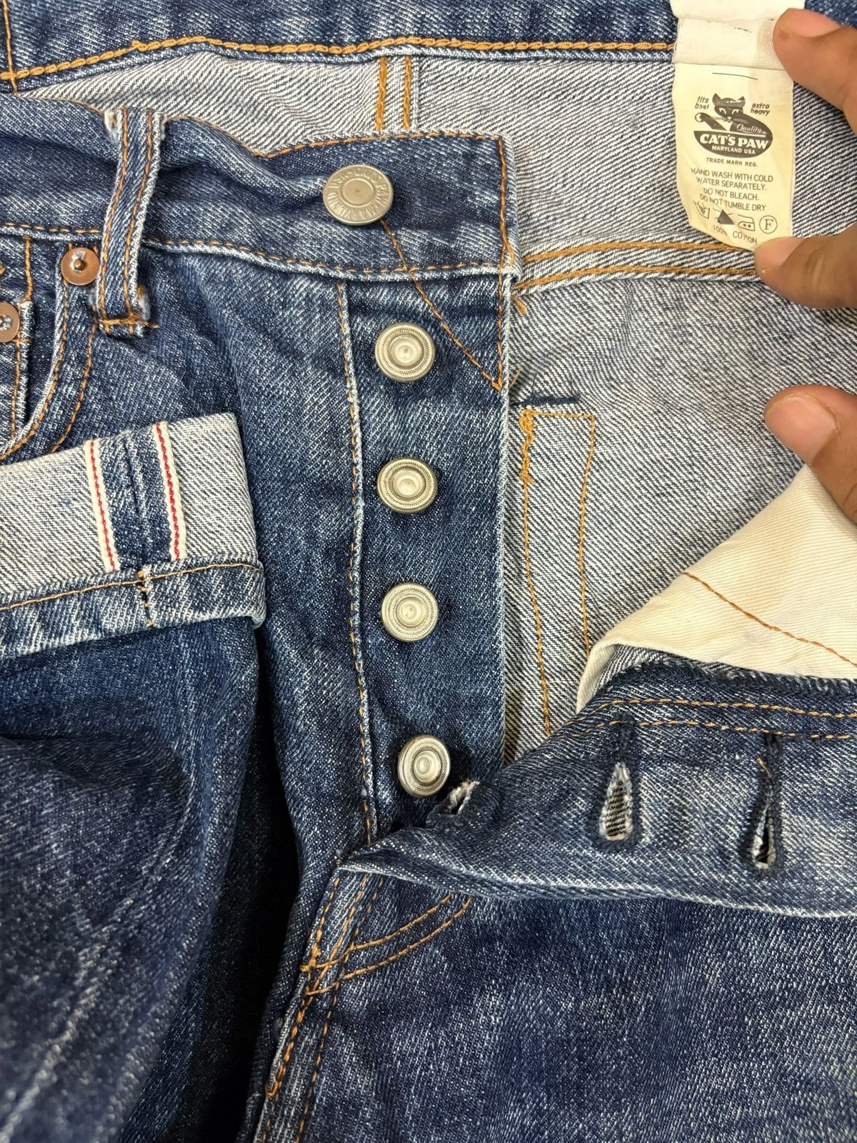 CAT'S PAW Vintage Cat’s Paw Union Made Raw Denim Selvedge Jeans Size US 31 - 9 Thumbnail