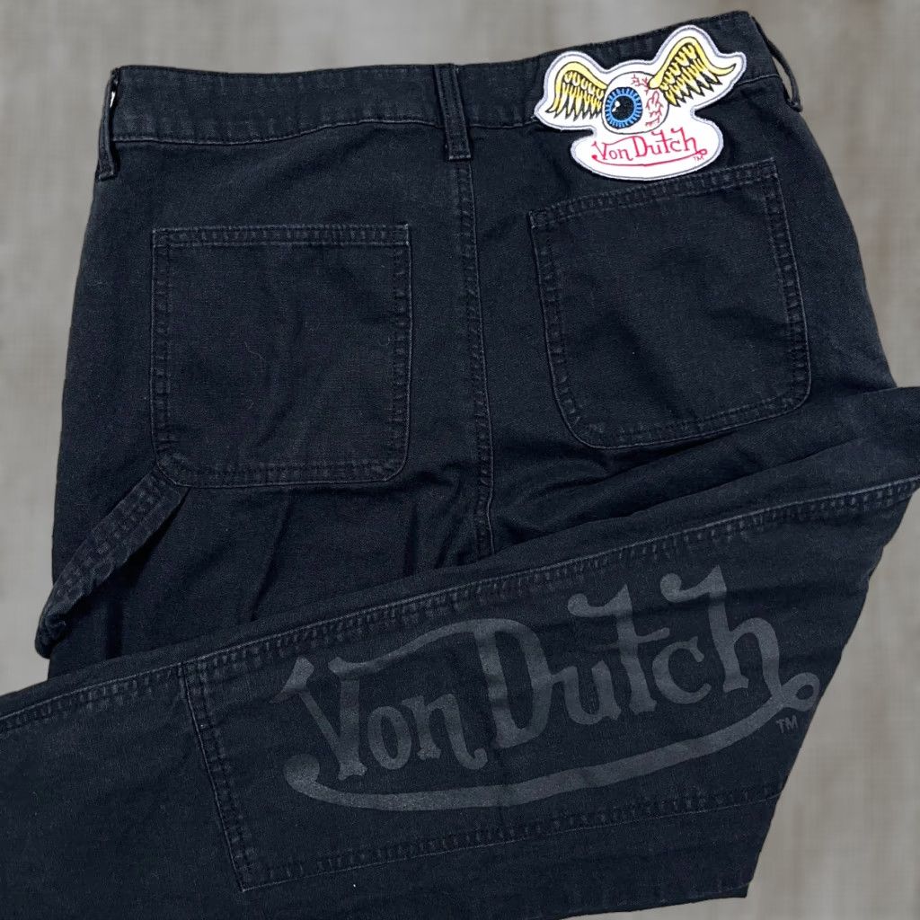Von Dutch VON DUTCH Carpenter Pants Men 30x30 Black Double Knee Patch Spellout Duck Canvas Pants Size US 30 / EU 46 - 1 Thumbnail