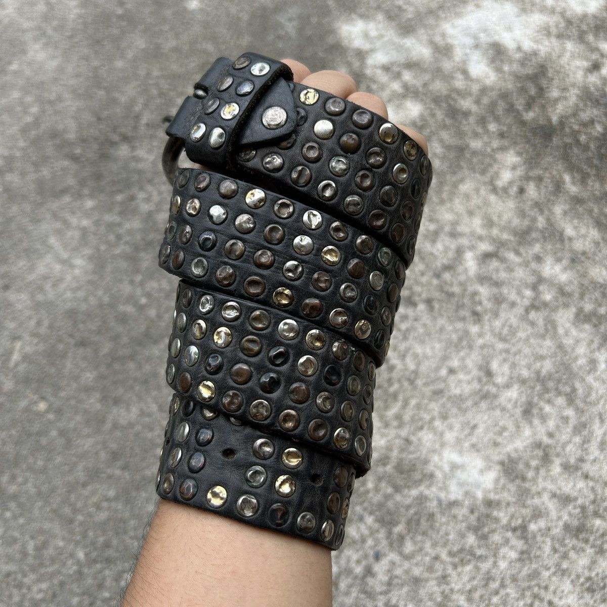 Genuine Leather Vintage studded leather belt Black (Kapital Style) Size ONE SIZE - 3 Thumbnail