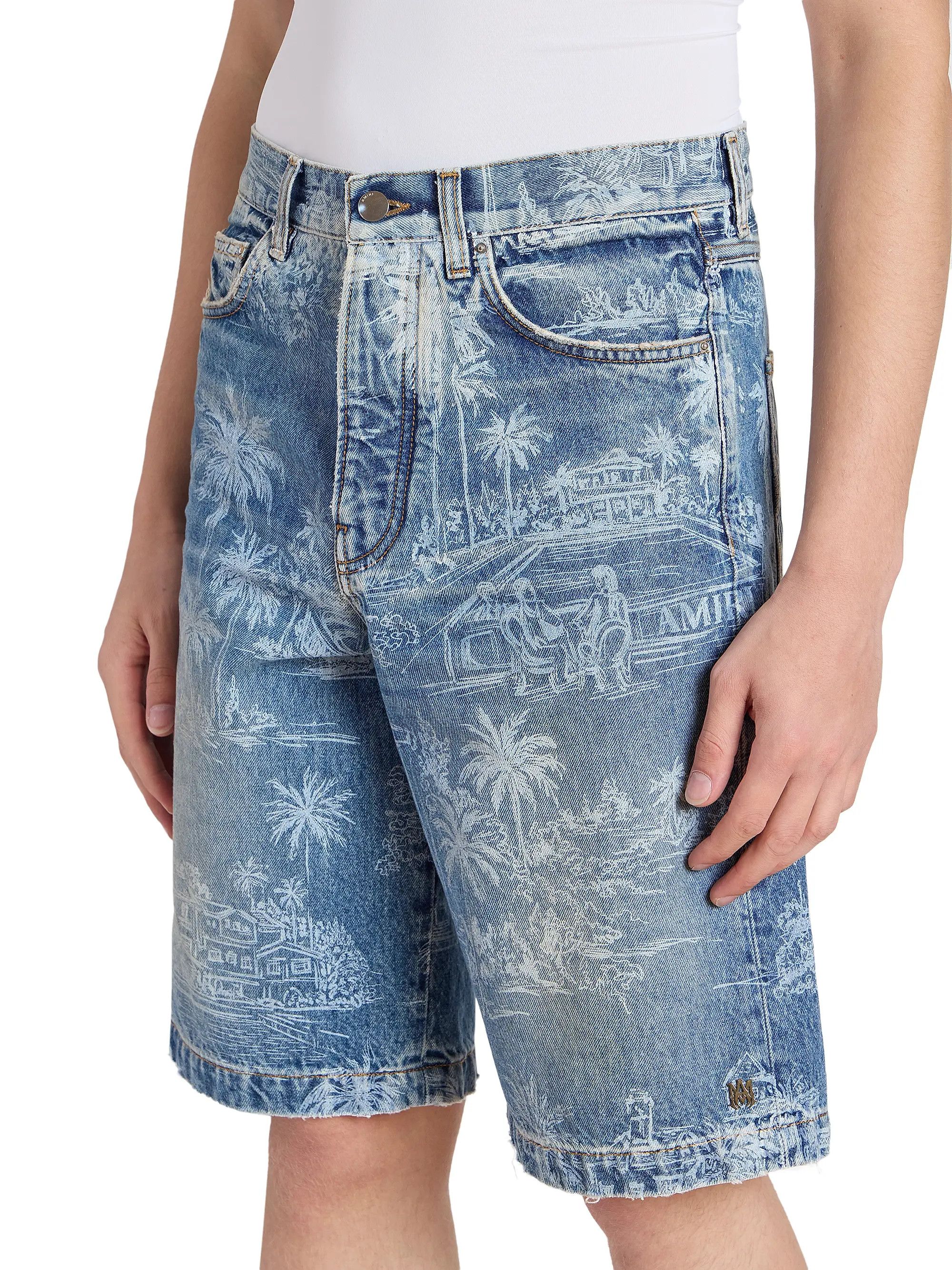 Amiri os11x0526 Chateau Palm Denim Shorts in Blue Size US 30 / EU 46 - 6 Thumbnail