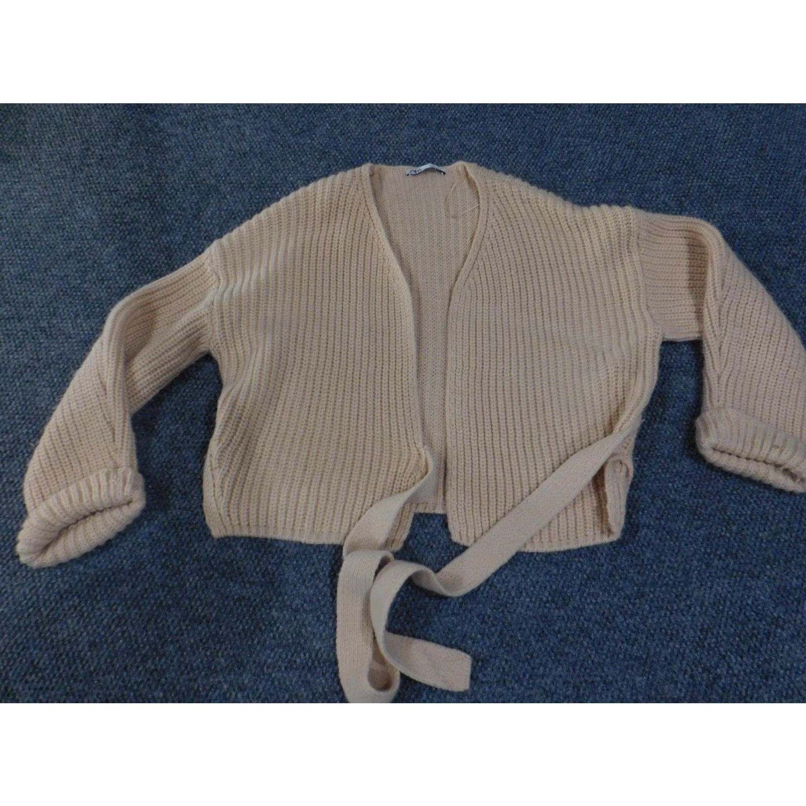 Zara Zara Cardigan Sweater Womens Large Beige Chunky Rib Knit Open Front Tie Waist L Womens Beige Cardigan Sweater Size L / US 10 / IT 46 - 4 Thumbnail