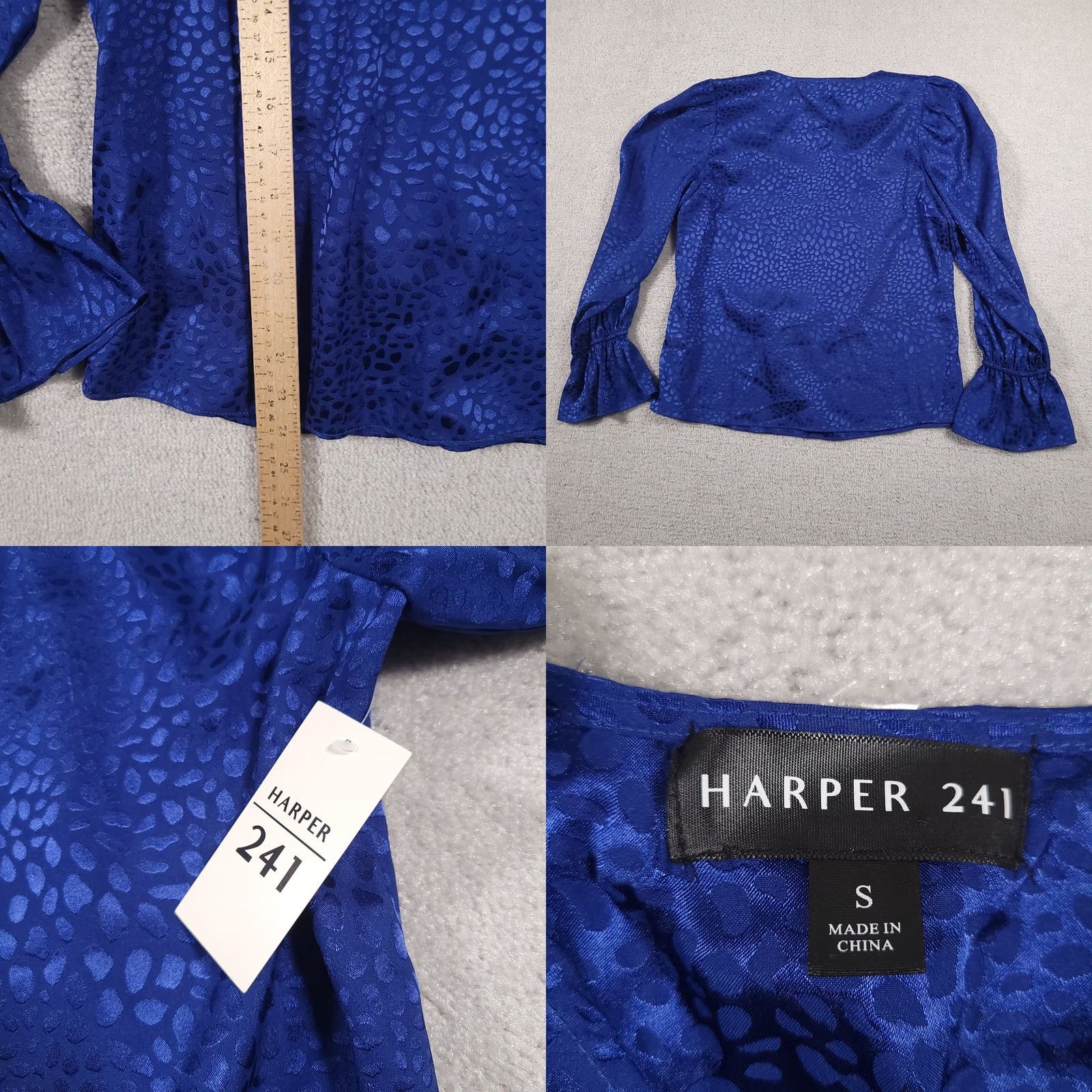 Vintage Harper Leopard Animal Print V-Neck Blouse Women’s Small Blue Flare Sleeve Shirt Size S / US 4 / IT 40 - 8 Thumbnail