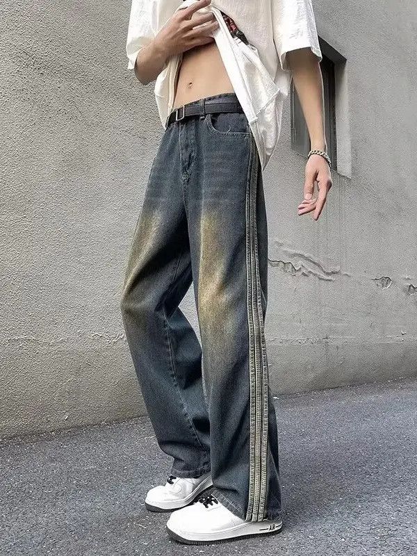 Japanese Brand × Jean Retro straight striped wide leg jeans Size US 32 / EU 48 - 1 Thumbnail