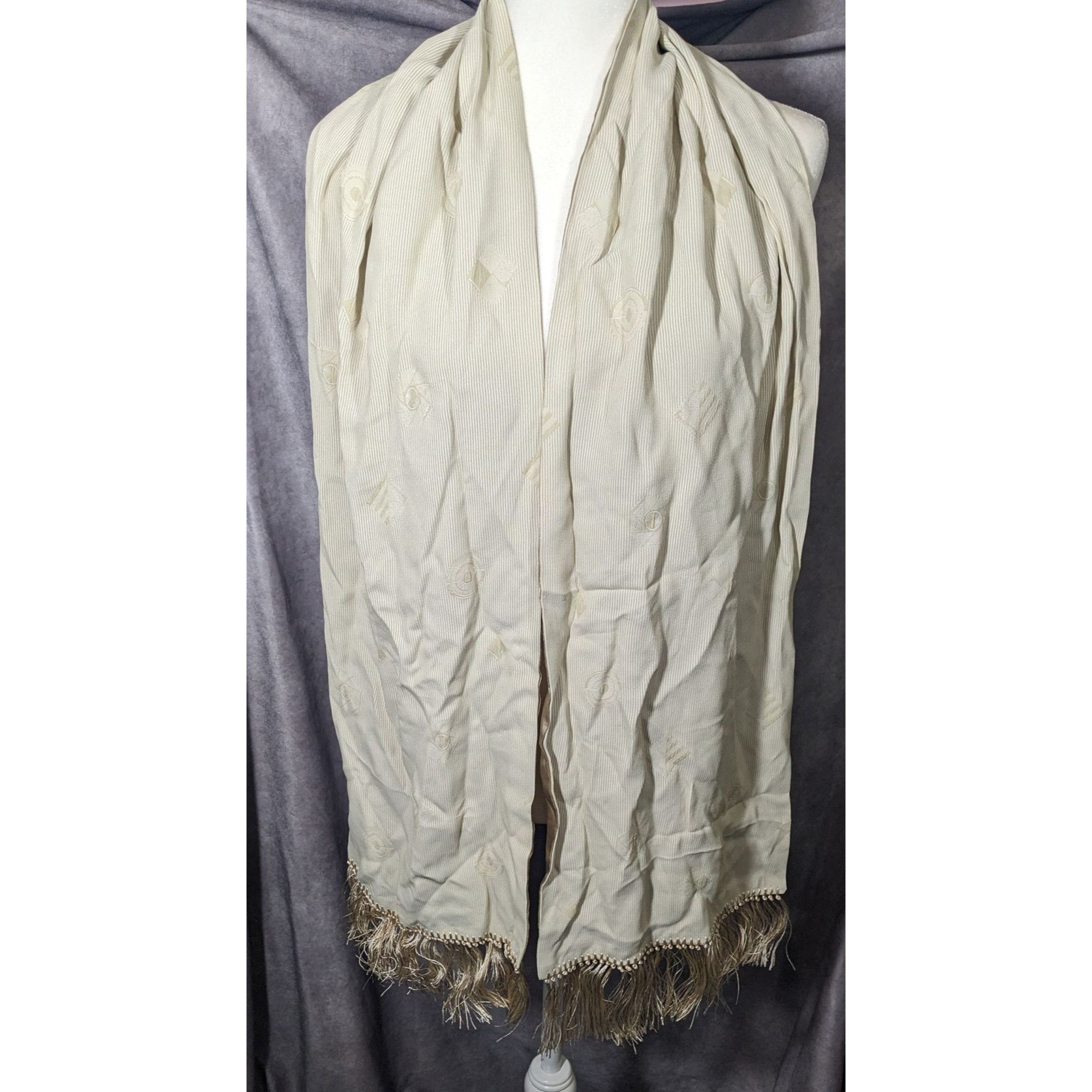 Other Vintage Donna Livingstone Silk Beige Geometric Textured Scar Size ONE SIZE - 7 Thumbnail