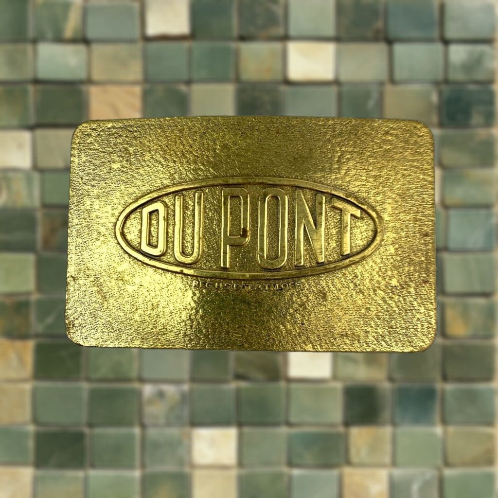 VINTAGE DuPont Gold Belt Buckle Metal Western Buckle Mens Gold Tone Belt Buckle