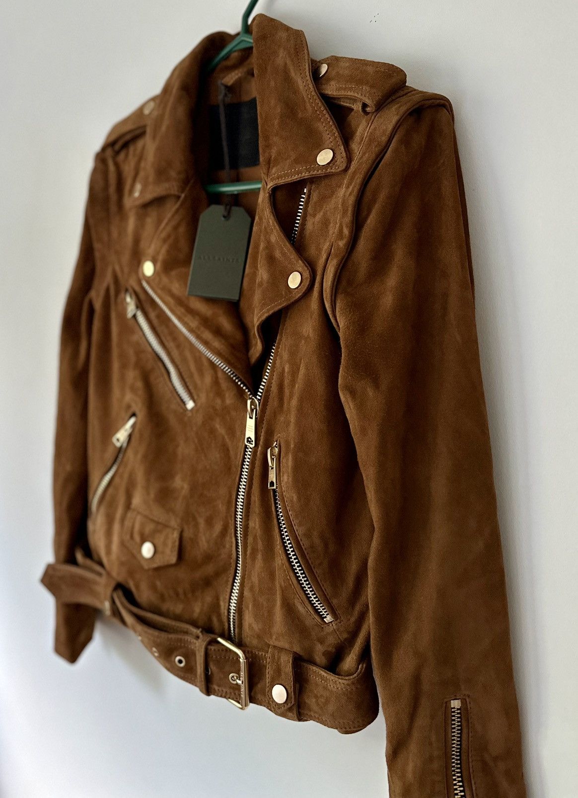 Allsaints ALL SAINTS Morgan Suede Biker Jacket in camel Size S / US 4 / IT 40 - 8 Thumbnail