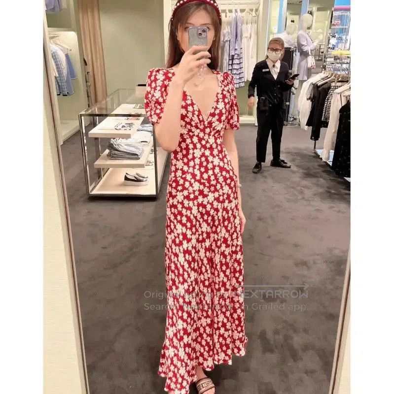 Miu Miu Miu Miu Red Silk Floral Maxi Dress . Size L / US 10 / IT 46 - 8 Thumbnail