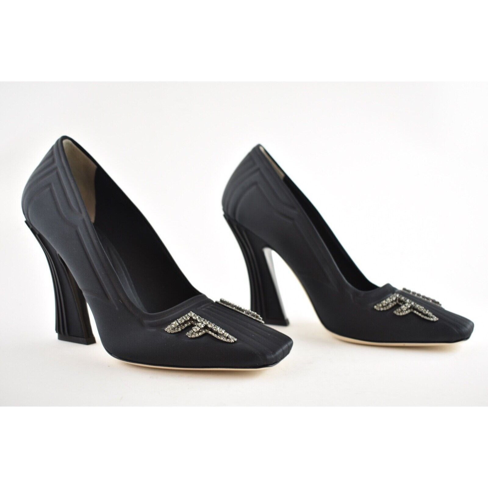 Fendi Fendi Freedom Black Embellished Crystal FF Logo Satin Square Size US 9.5 / IT 39.5 - 4 Thumbnail