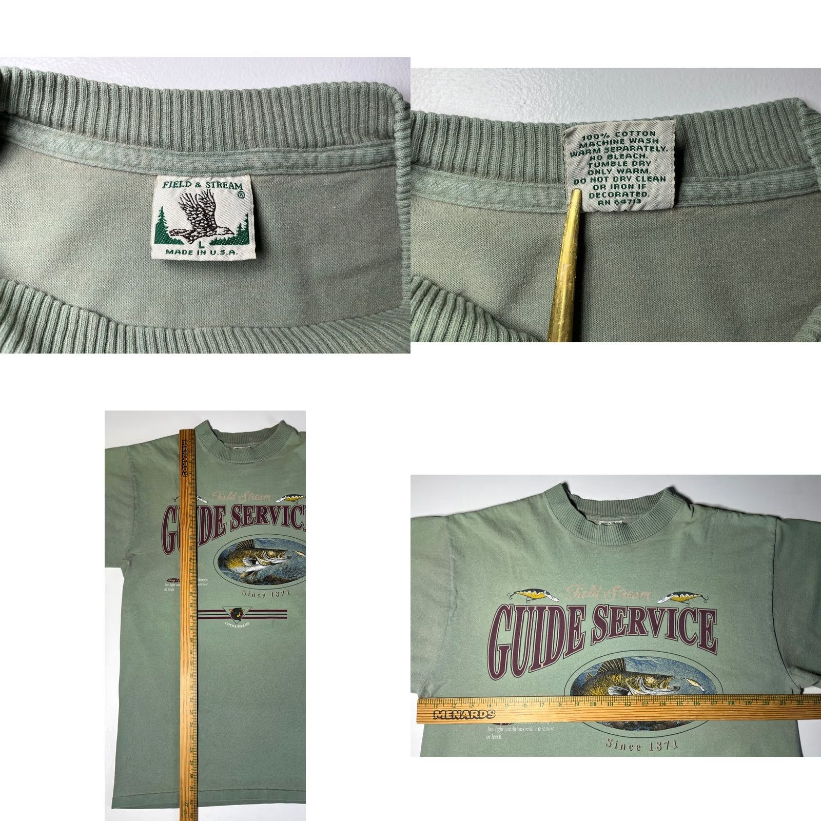 Vintage VINTAGE Field & Stream T-Shirt Mens 90s Green Cotton Size L Made in USA Fish Theme Size US L / EU 52-54 / 3 - 8 Thumbnail