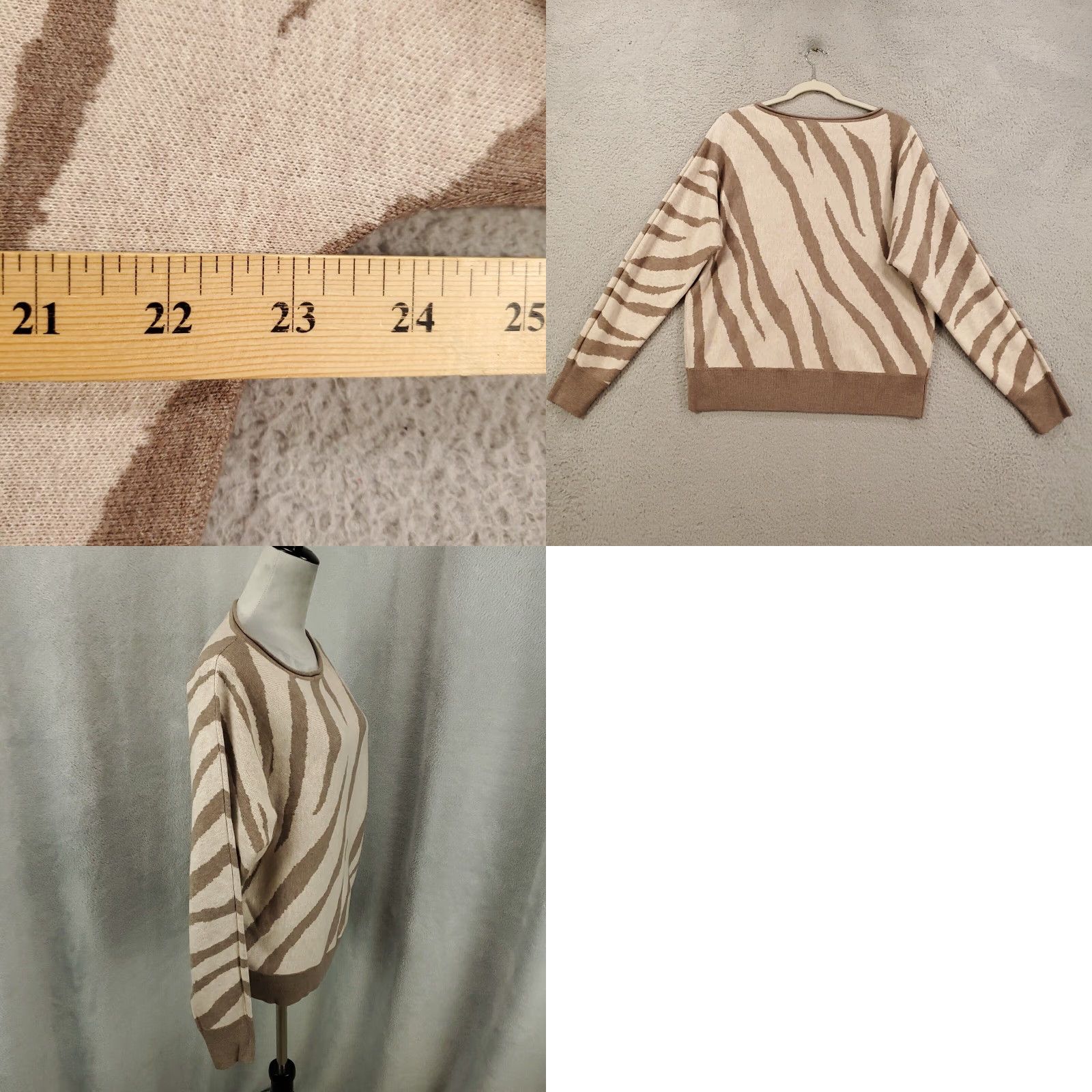 Vintage Tahari Wool Blend Womens Sweater Large Tan Beige Animal Zebra Print Pullover Size L / US 10 / IT 46 - 8 Thumbnail