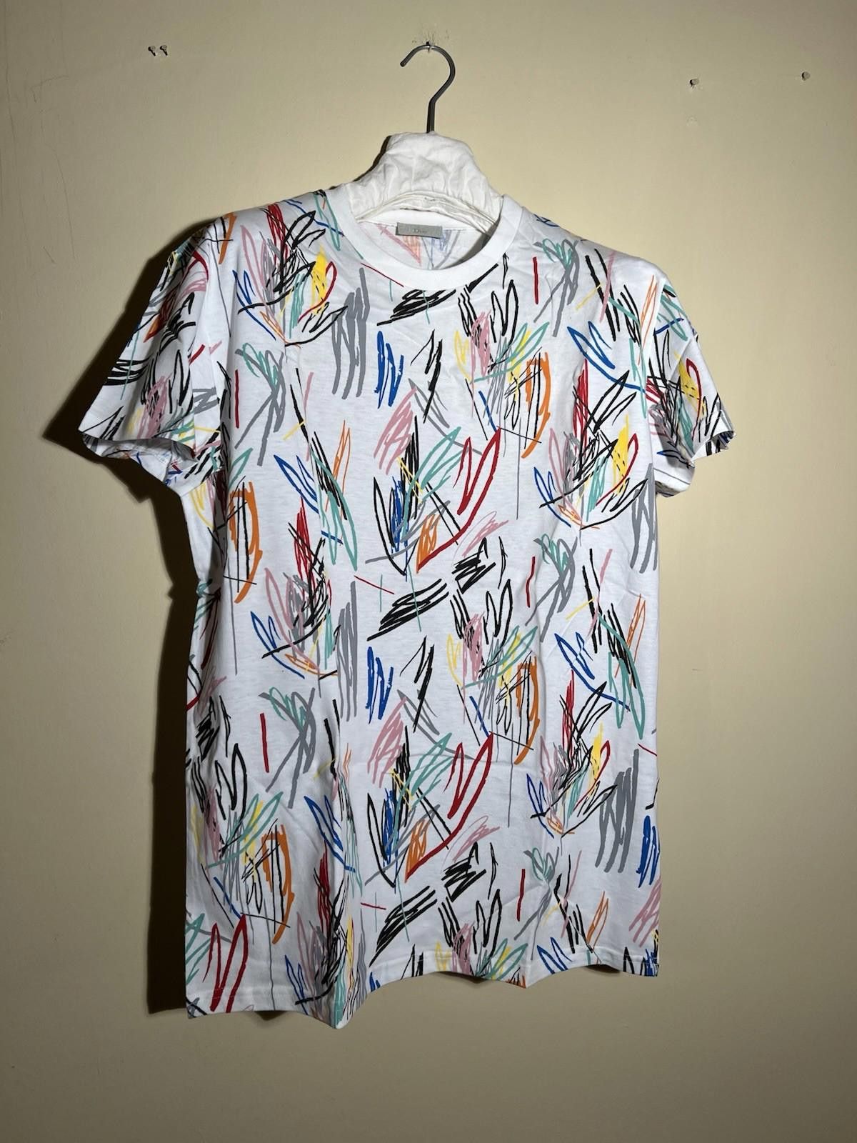 Dior Dior Homme White Scribble Printed Cotton T-Shirt XL Size US XL / EU 56 / 4 - 3 Thumbnail