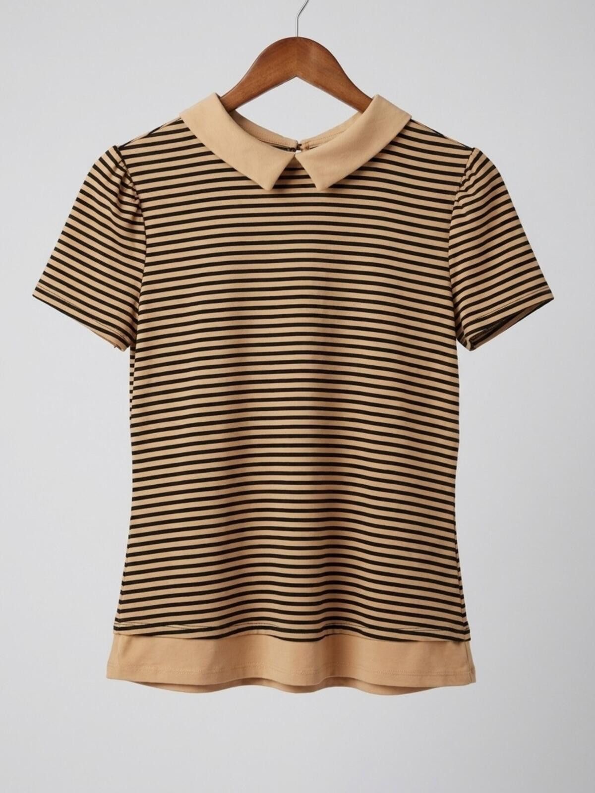 Other Women’s Tan & Black Striped Polo-Collar Top Size S / US 4 / IT 40 - 1 Thumbnail