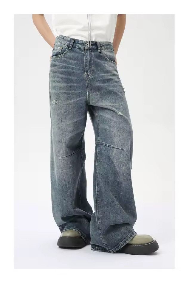Jean Streetwear Washed Baggy Straight Wide Leg Jeans Size US 32 / EU 48 - 12 Thumbnail