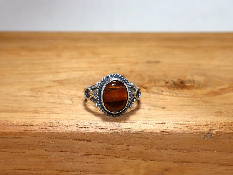 Handmade Handmade Tiger Eye Ring: 925 Sterling Silver Promise Ring Size ONE SIZE - 2 Thumbnail