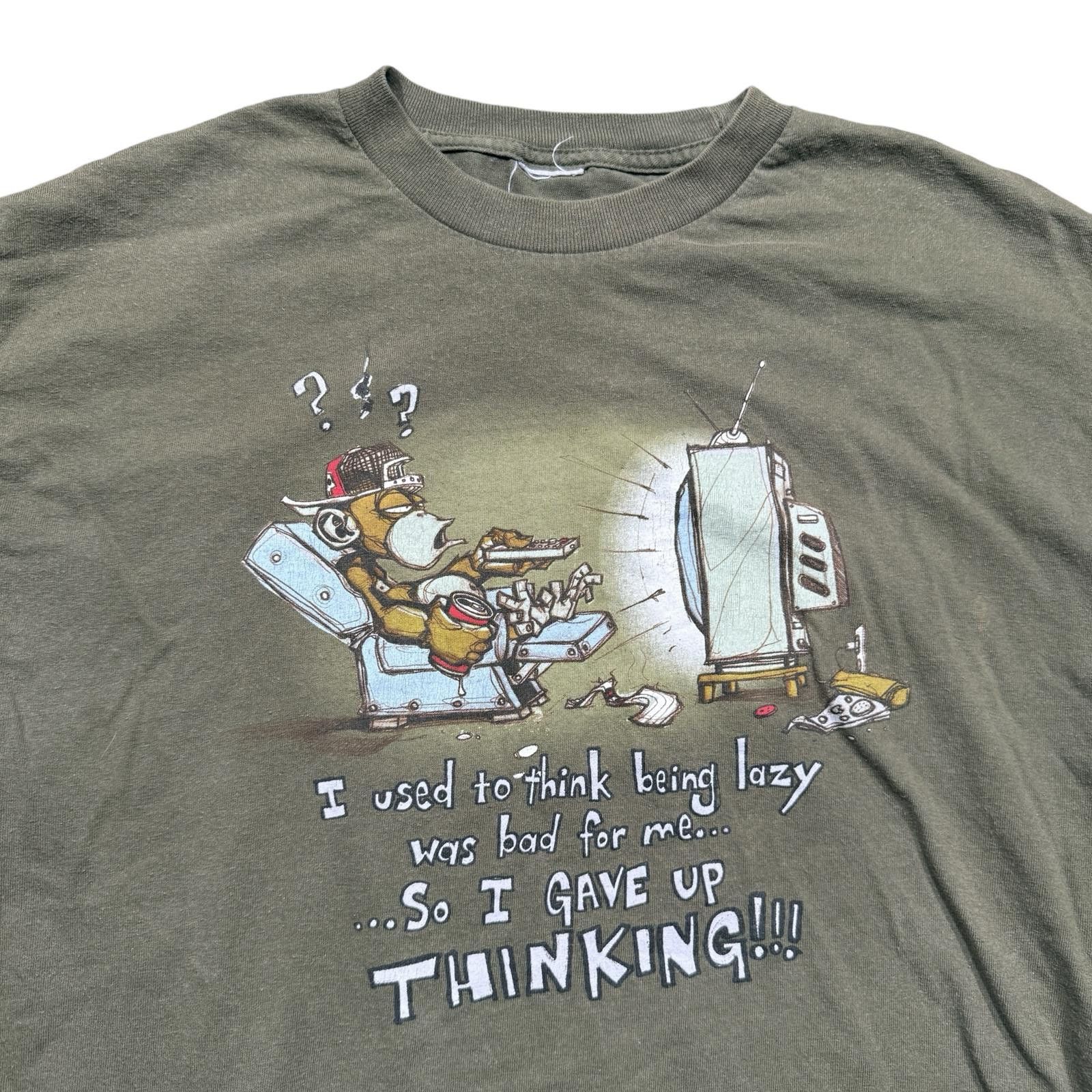 Designer Funny Lazy Monkey Gave Up Thinking Y2K Humor Graphic Tee Size US L / EU 52-54 / 3 - 2 Thumbnail
