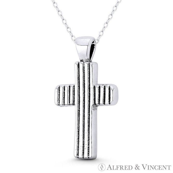 Other Engraved-Stripe-Design Rustic Christian Cross Pendant Size ONE SIZE - 1 Preview