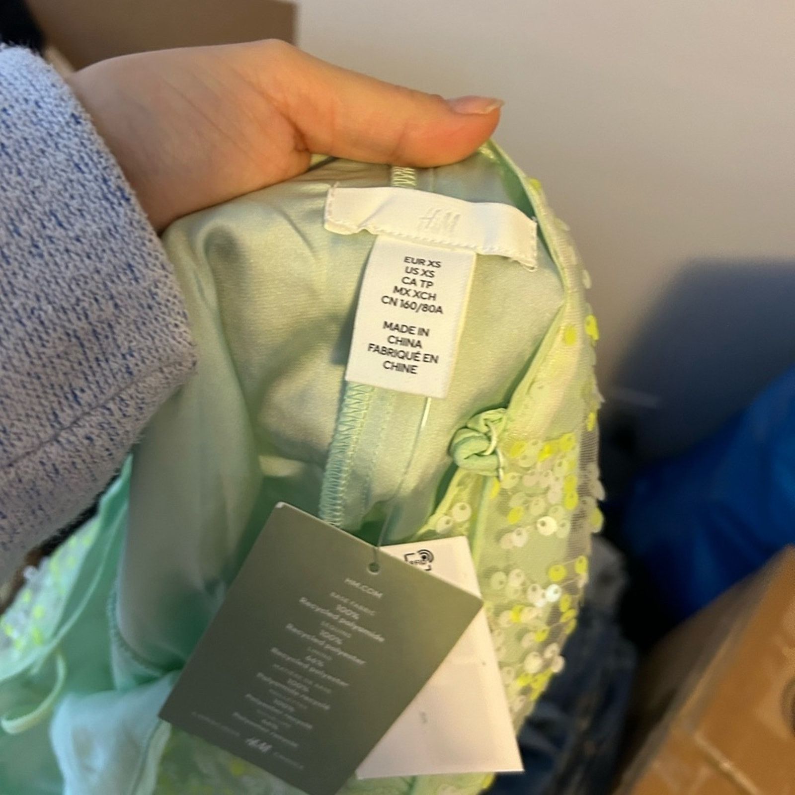 H&M Nwt H&M Lime Green Y2K Sequin Mini Dress Size XS / US 0-2 / IT 36-38 - 3 Thumbnail