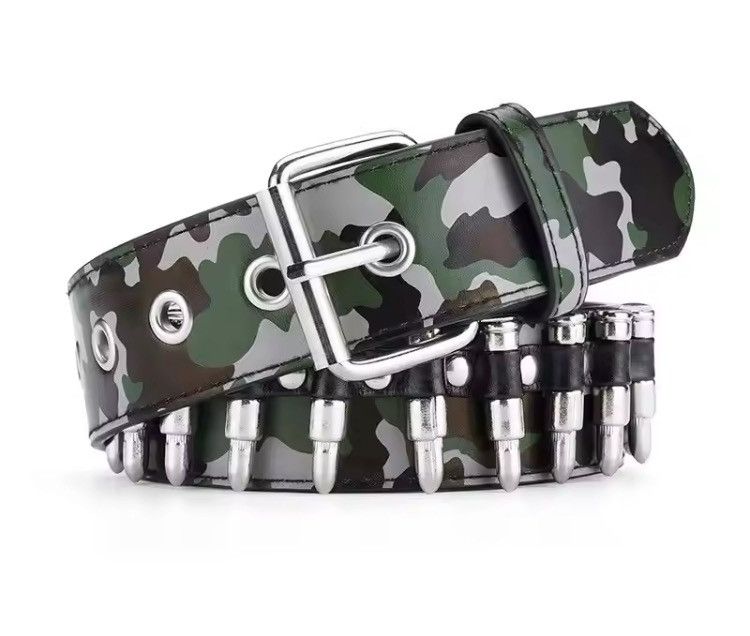 Japanese Brand Green Camo Bullet Pu Leather belt Size ONE SIZE - 1 Thumbnail
