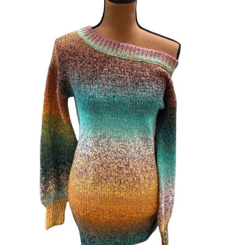Ramy Brook Ramy Brook Off-the-Shoulder Sweater Dress in Blue Multi Size XS / US 0-2 / IT 36-38 - 1 Thumbnail