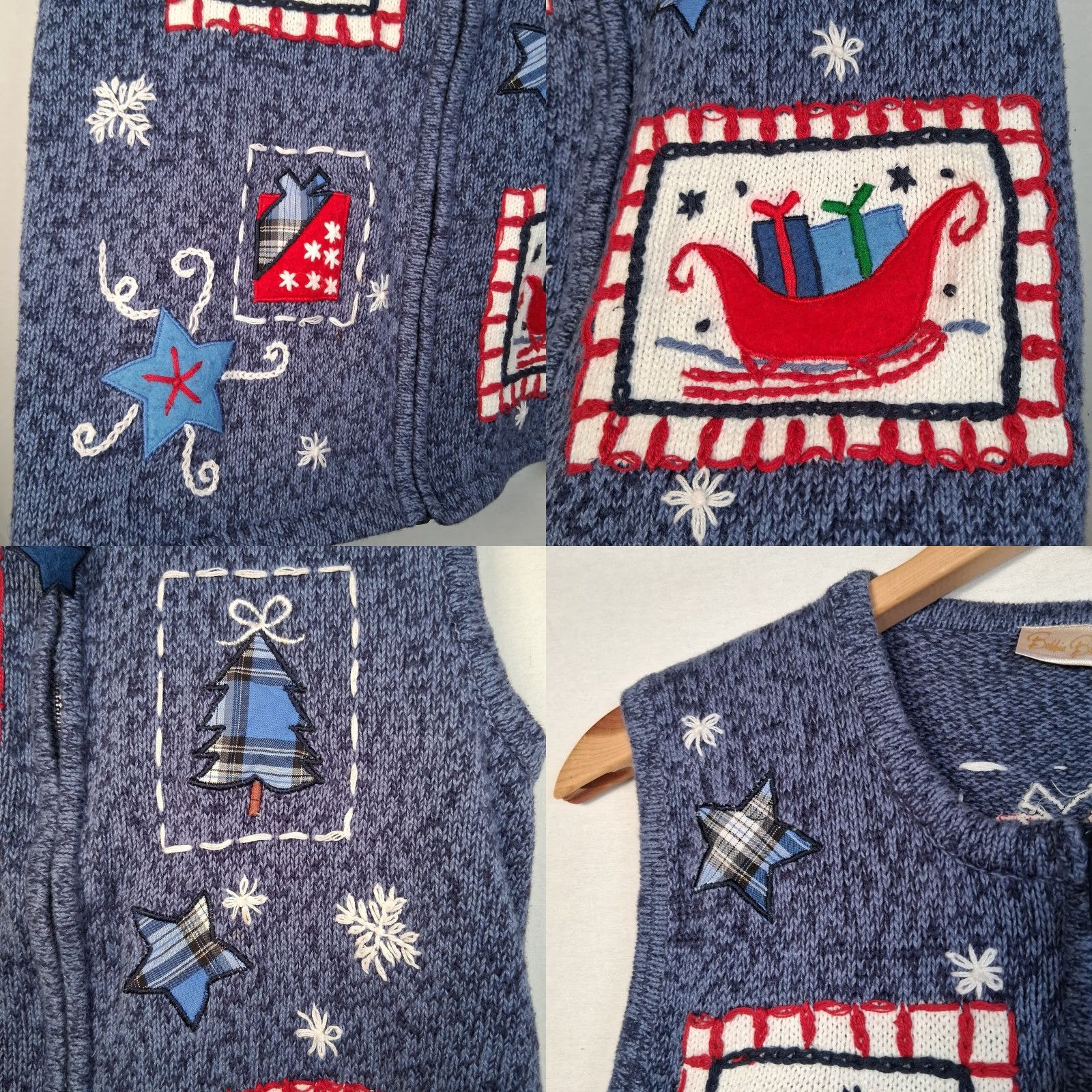 Vintage VINTAGE Bobbie Brooks Christmas Sweater Vest Womens S Sleeveless V-Neck Santa Sleigh Snow Embroidered Readable Pattern Cotton Ramie Blue Size S / US 4 / IT 40 - 8 Thumbnail