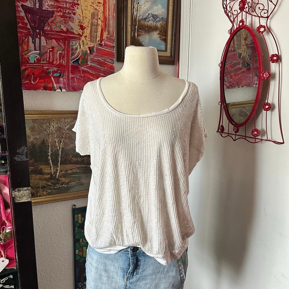 Express express white sequin short sleeve shirt Size M / US 6-8 / IT 42-44 - 1 Thumbnail