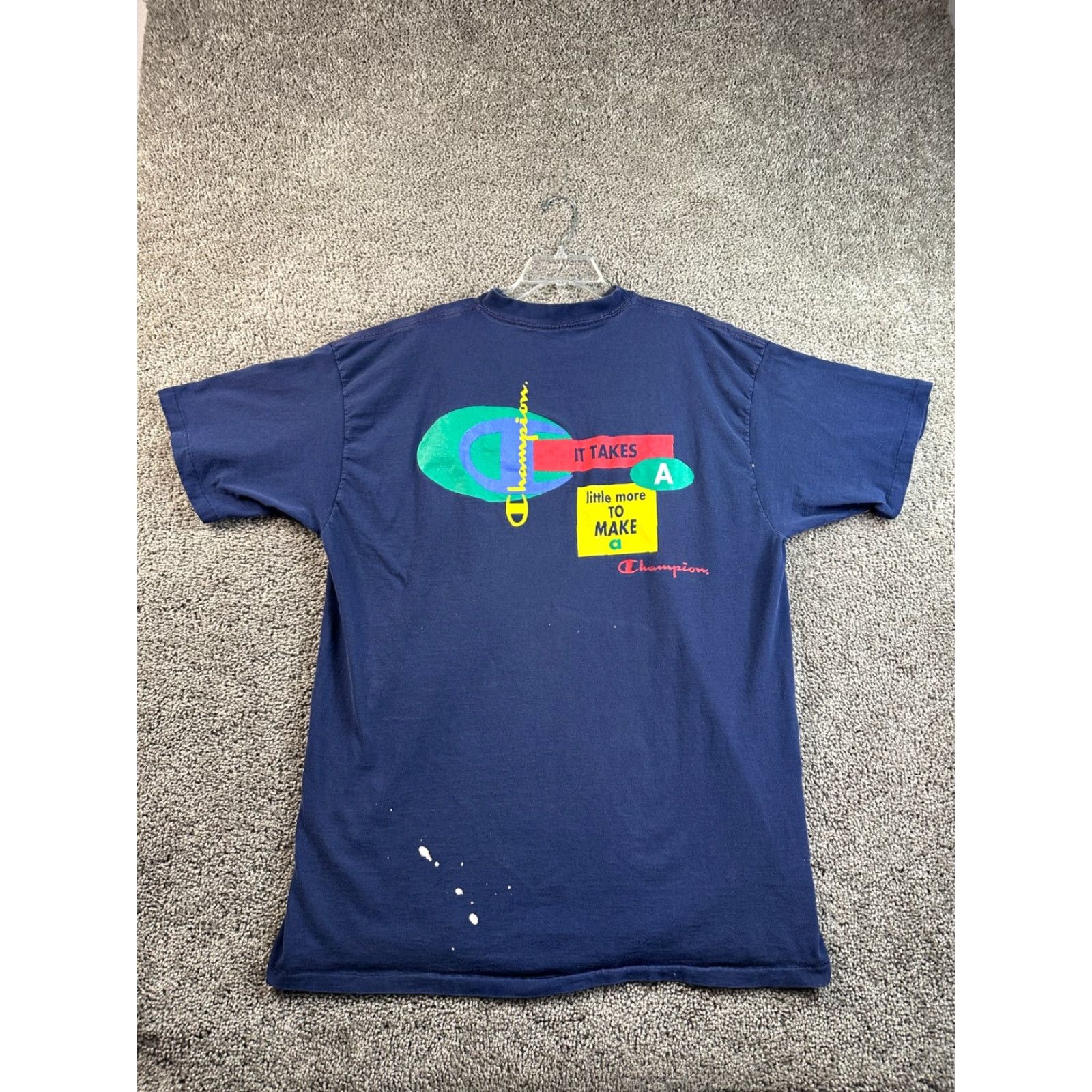 Champion VINTAGE Champion Shirt Mens 3XL Blue 90s T-Shirt Singe Stitch Logo 90s Men’s Crew Neck Short Sleeve Cotton Knit Size US XXL / EU 58 / 5 - 2 Thumbnail