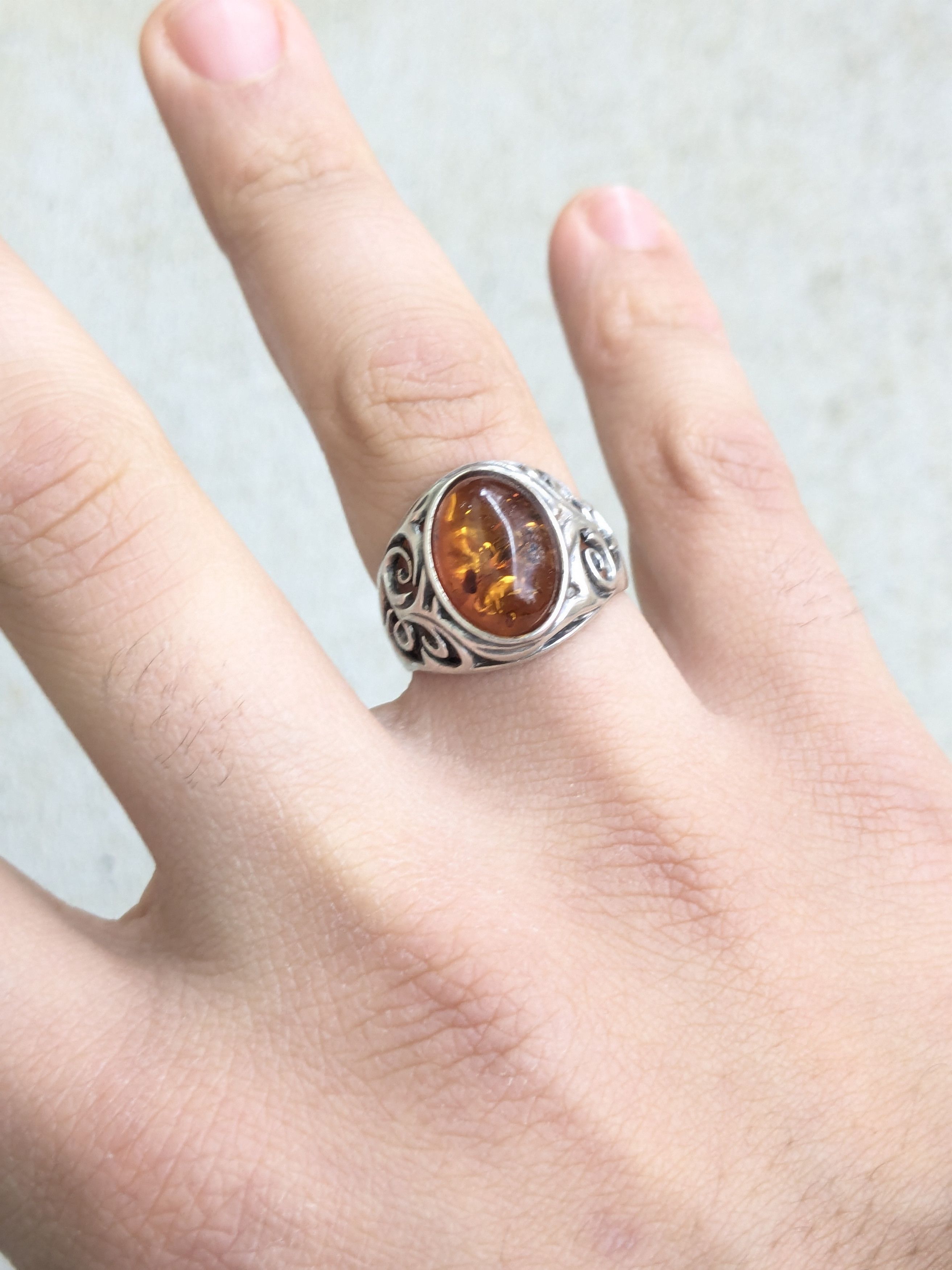 Jewelry × Sterling Silver Vintage Sterling Silver Ring Amber 8.75 Minimalist Oval Size ONE SIZE - 10 Thumbnail