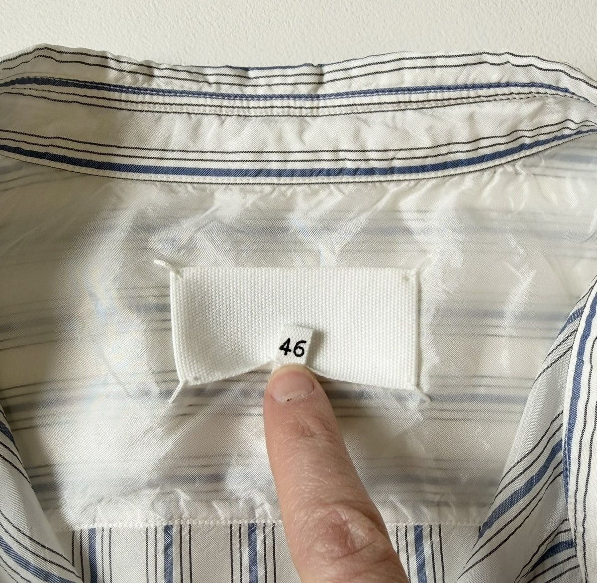 Maison Margiela S/S 20 White/Blue Crinkle Nylon Striped Shirt Size US XL / EU 56 / 4 - 8 Thumbnail
