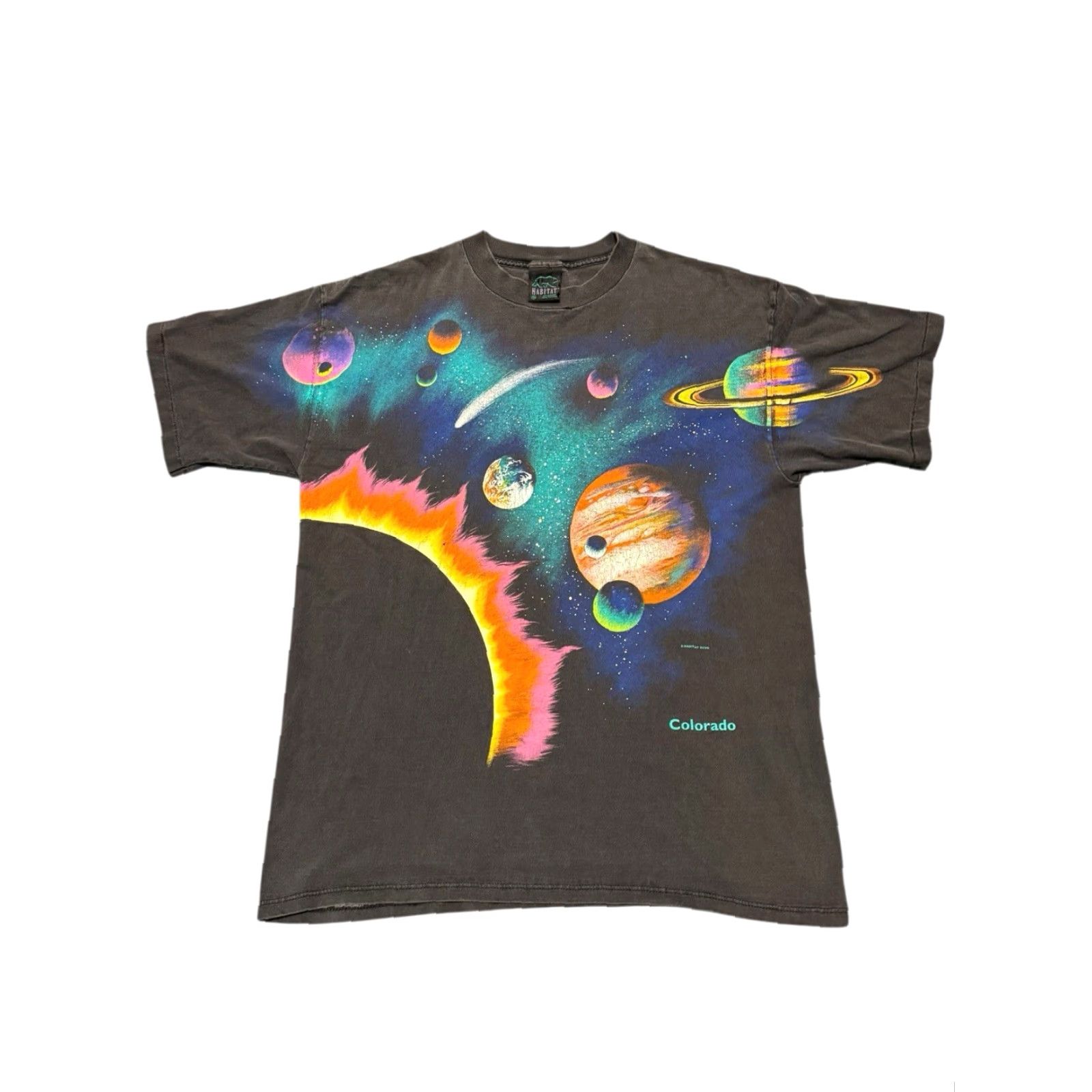 Vintage VINTAGE 90s SPACE PLANETS T SHIRT AOP SINGLE STITCH BLACK XL MADE IN USA BLUE Size US XL / EU 56 / 4 - 2 Thumbnail