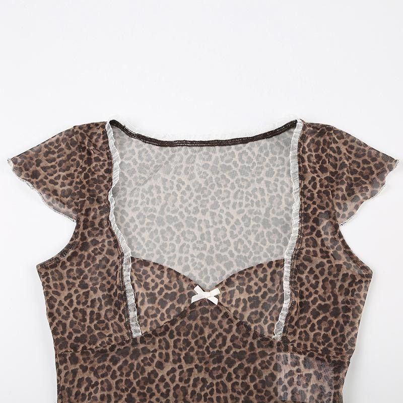 Vintage Leopard Print Lettuce Trim Semi-sheer Tulle Crop Tee Size M / US 6-8 / IT 42-44 - 4 Thumbnail