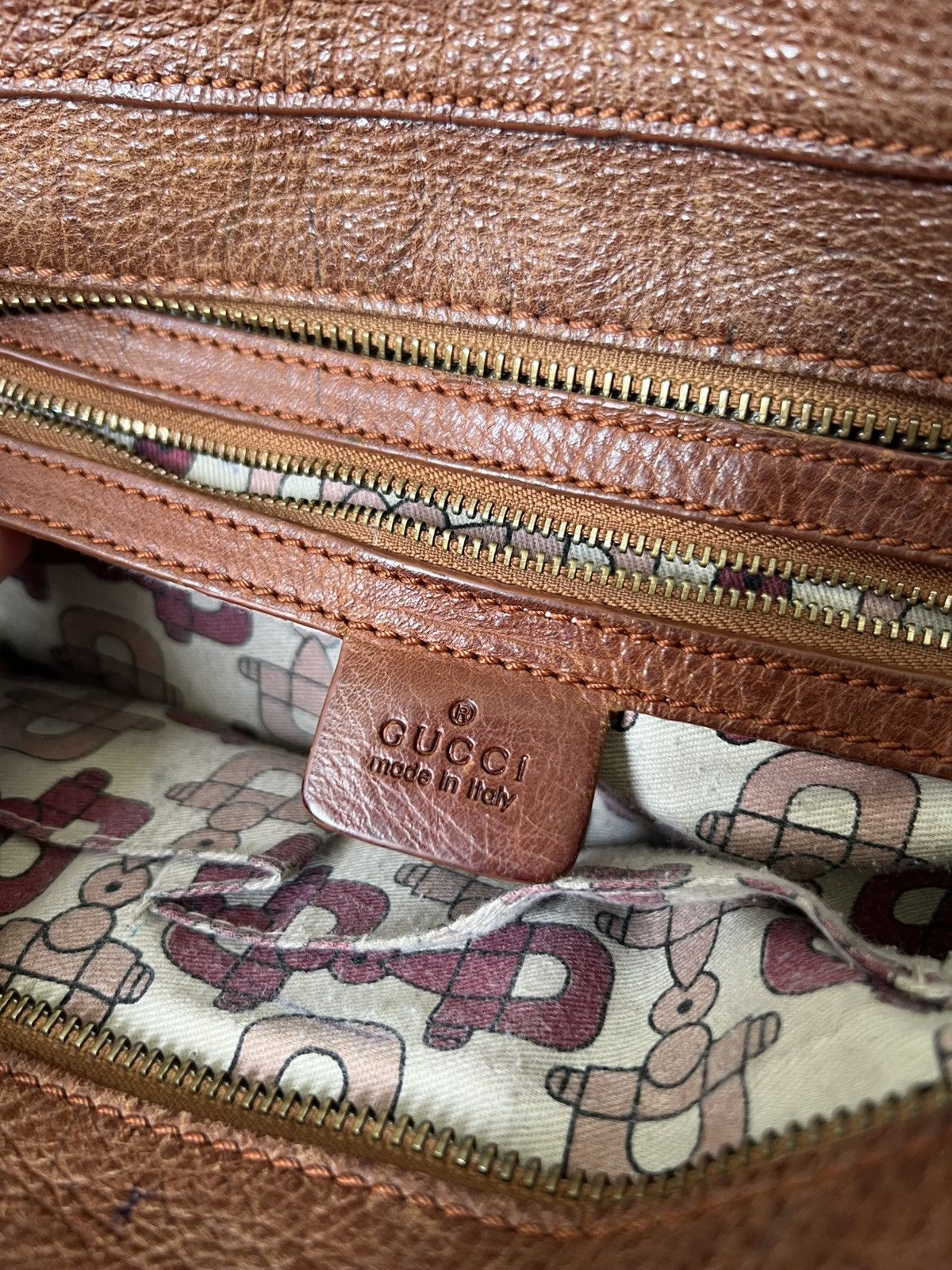 Gucci × Vintage Vintage Gucci Jockey Brown Embossed Leather Horsebit Bag Size ONE SIZE - 23 Thumbnail