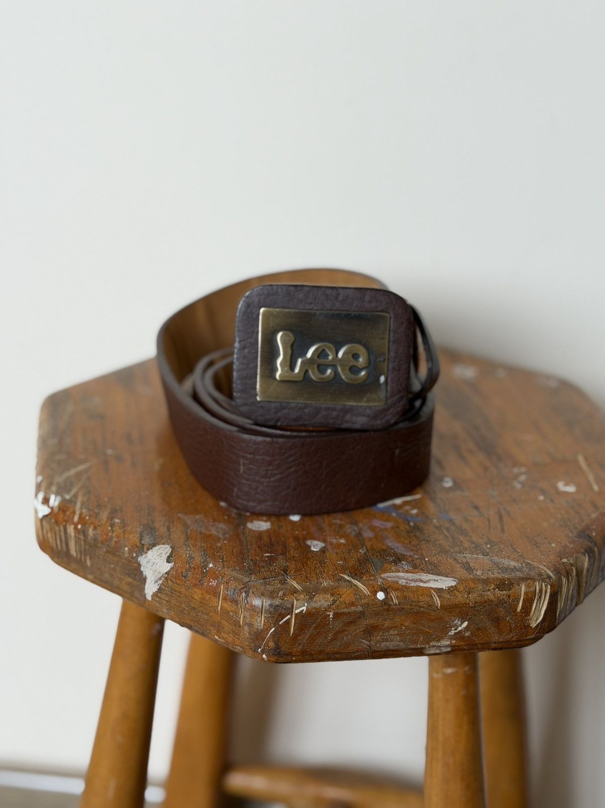 Japanese Brand VTG Lee Streetwear 90s Leather Brown Metal Logo Y2k belt Size ONE SIZE - 2 Thumbnail