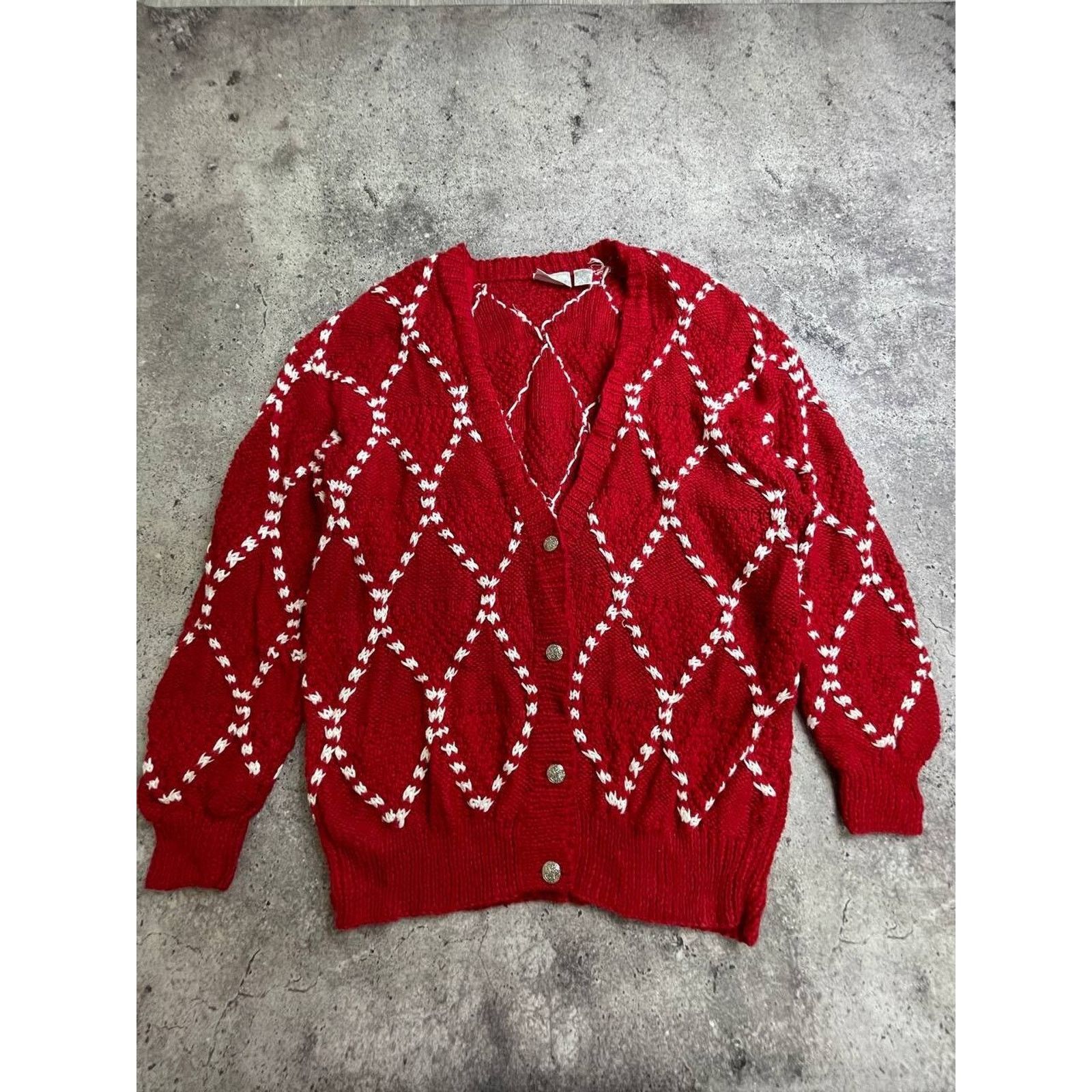 Nordstrom Vintage Nordstrom Town Square Red Knit Cardigan Sweater L Size L / US 10 / IT 46 - 1 Thumbnail