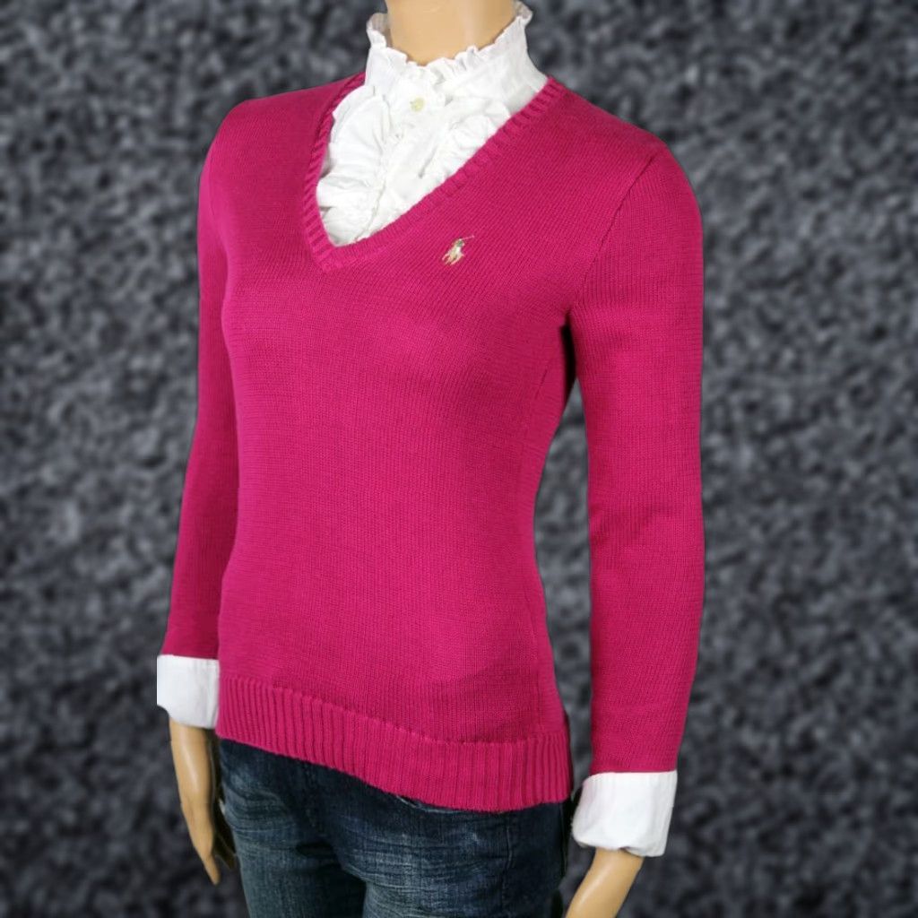 Ralph Lauren Ralph Lauren Pink V-Neck Sweater Multi-Color Pony NWT Women S XS-XL Sized Size S / US 4 / IT 40 - 1 Thumbnail
