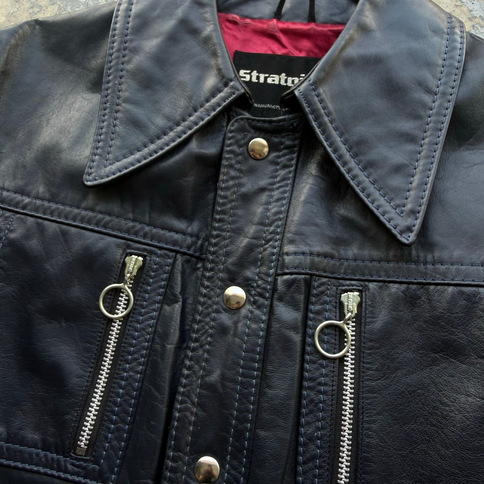 Vintage Vintage 70’s Stratojac Navy Blue Leather Jacket Sz 42 Size US L / EU 52-54 / 3 - 2 Thumbnail