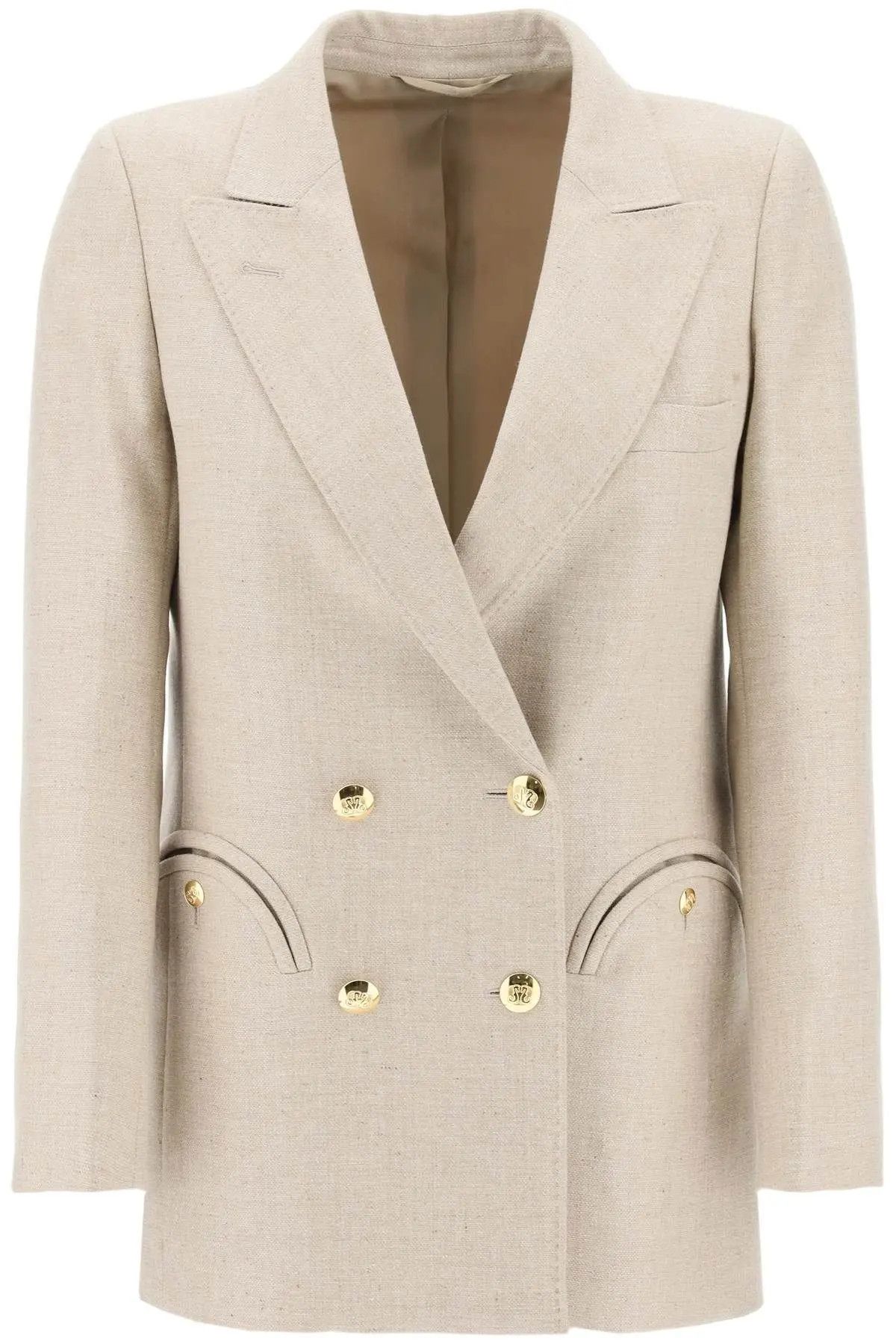 image of O1S22I1N0424 Alithia Double-Breasted Blazer In Beige, Women's (Size XS)