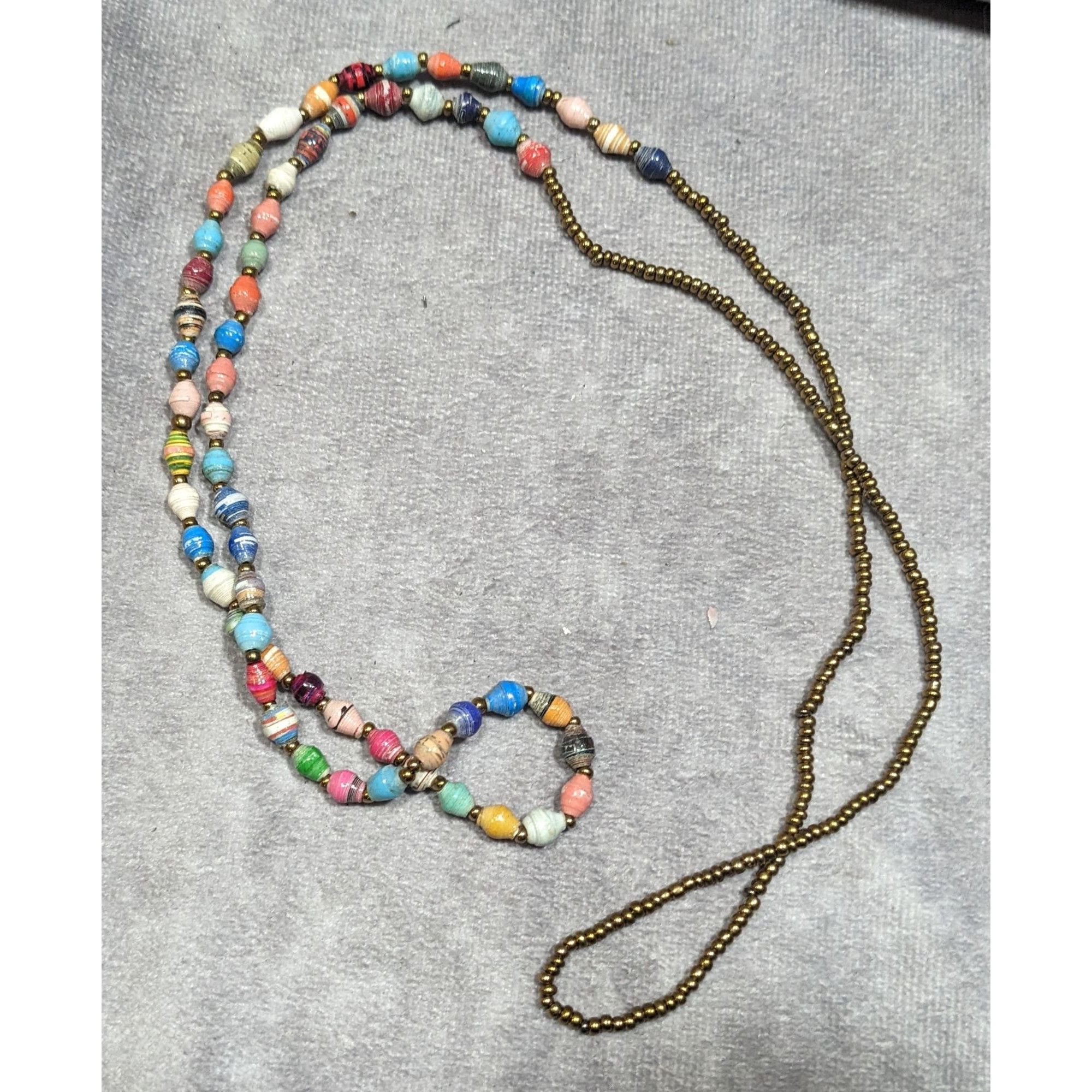 Other Bohemian Rainbow Wrapped Paper And Glass Beaded Necklace Size ONE SIZE - 6 Thumbnail