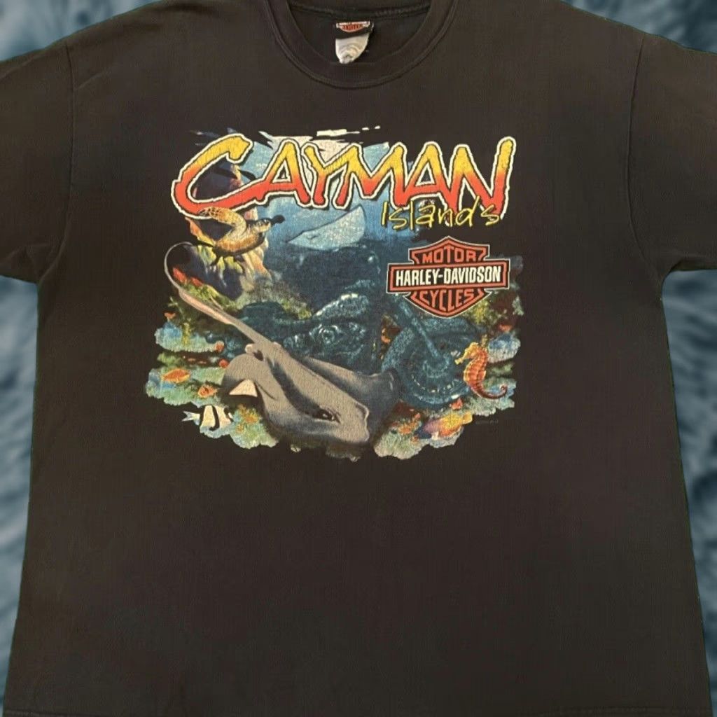 Harley Davidson VINTAGE Harley-Davidson Shirt XL Black 90s Y2K Nature Ocean Cayman Islands VTG 2002 Men Size US XL / EU 56 / 4 - 1 Thumbnail