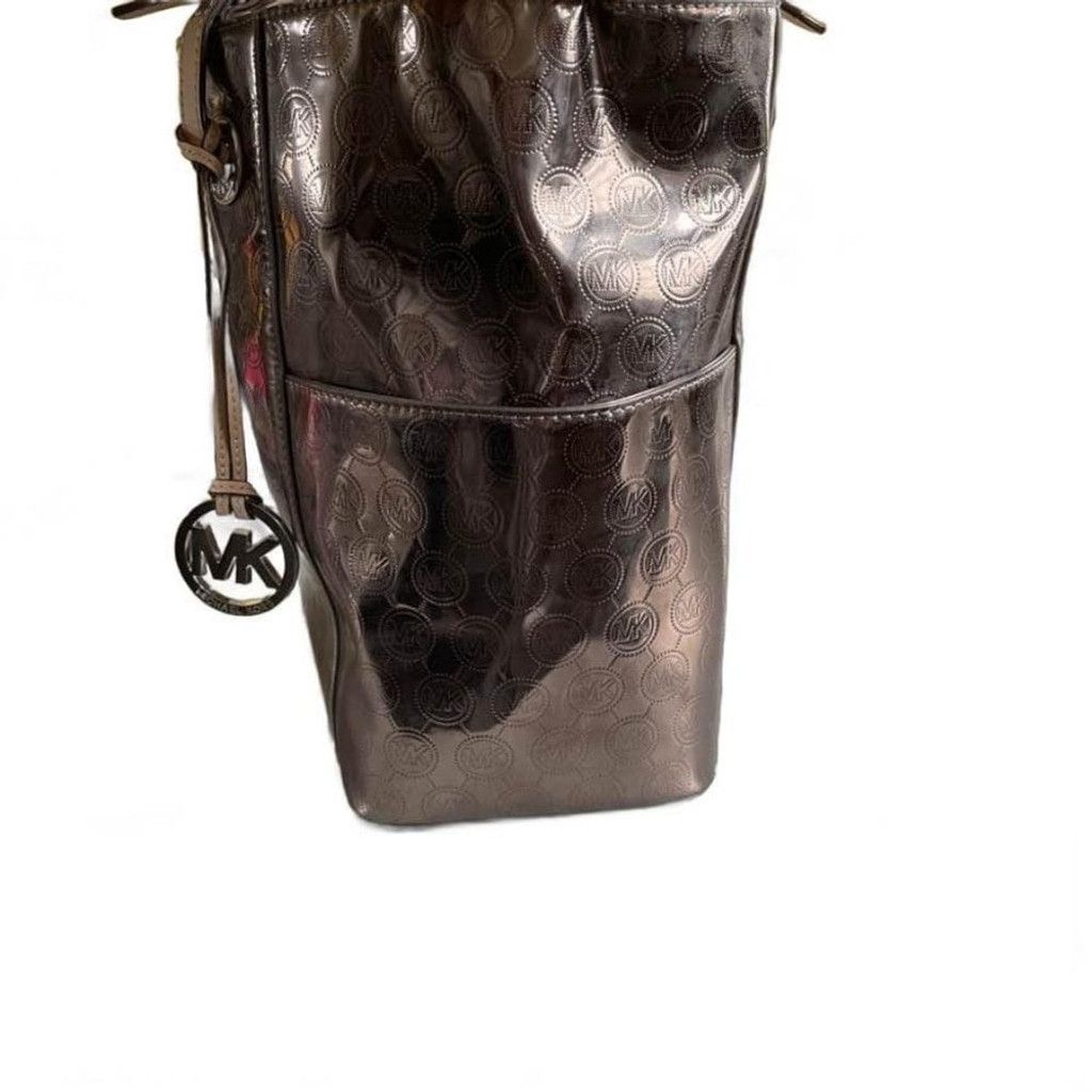 Michael Kors Michael Kors Signature Metallic Tote Bag, Medium, Silver Size ONE SIZE - 3 Thumbnail