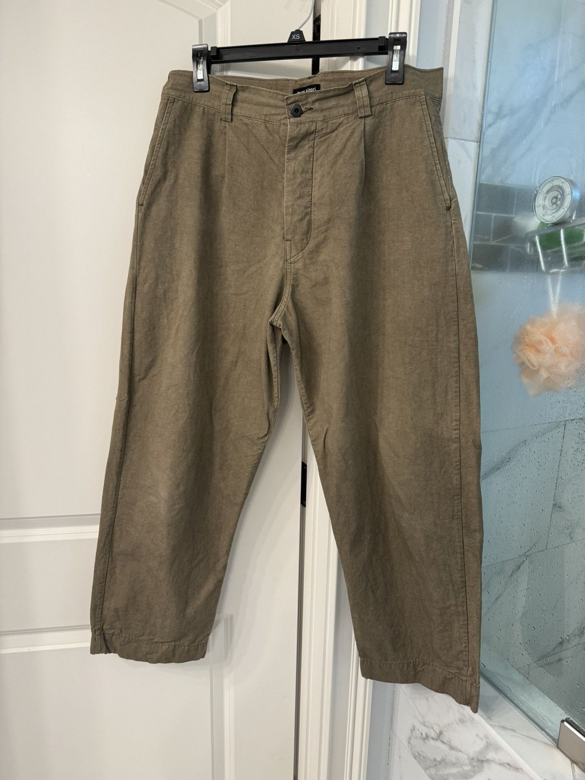 Pre-owned Evan Kinori Olive Typewriter Cloth Single Pleat Pants