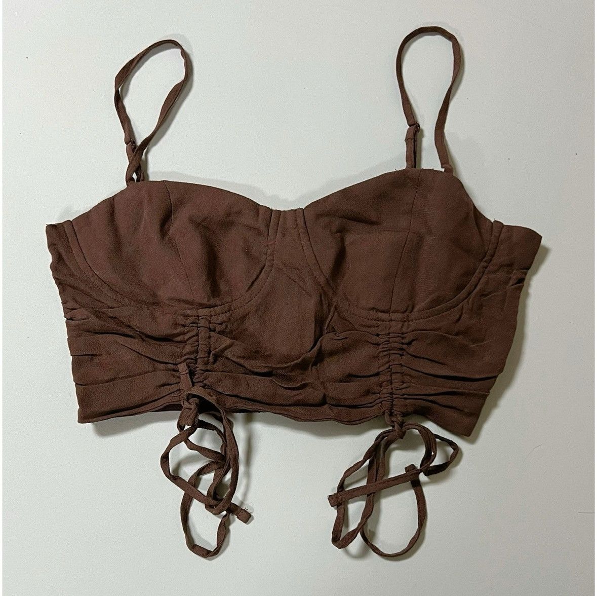 Garage Garage Brown Ruched Ties Tank Crop Top Shirt Blouse XS 🤎✨ Size XS / US 0-2 / IT 36-38 - 1 Thumbnail