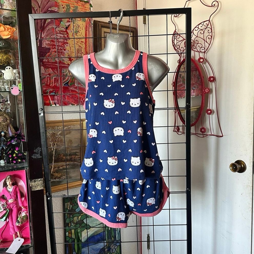 Other sanrio hello kitty navy blue pink pajama set tank top shorts Size S / US 4 / IT 40 - 1 Thumbnail