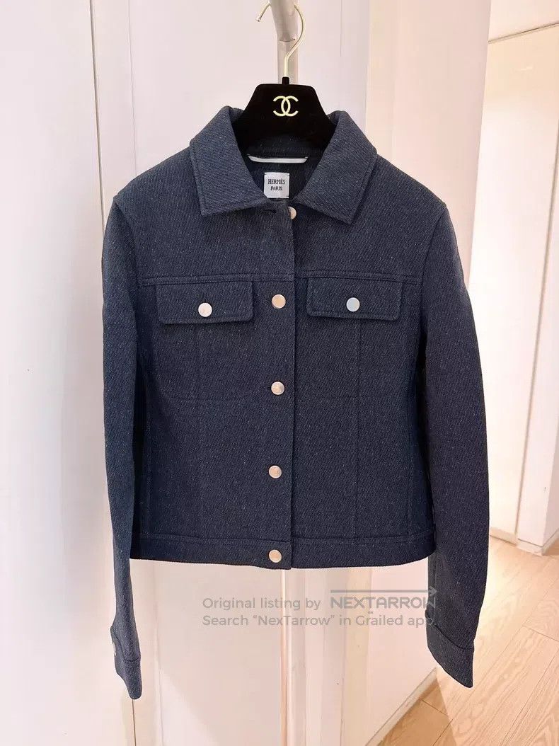Other Hermes Dark Blue Denim Style Woolen Jacket Size XS / US 0-2 / IT 36-38 - 1 Thumbnail