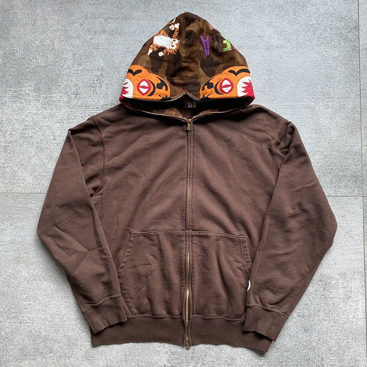 image of A Bathing Ape Bape Brown Camo Tiger Full Zip Up Hoodie, Men's (Size Large)