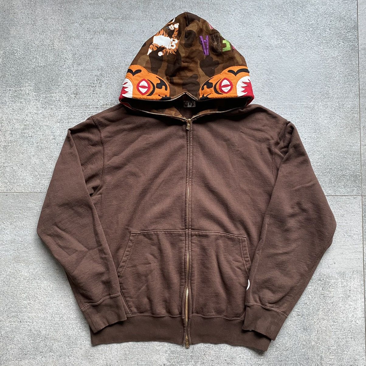 Pre-owned Bape A Bathing Ape  Brown Camo Tiger Full Zip Up Hoodie